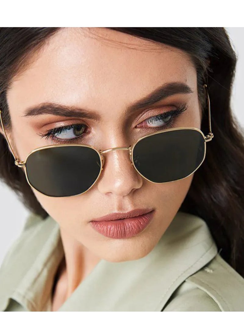 نظارات شمسية موضة UV 400 جودة جيدة للنساء والرجال إطار ذهبي عدسات خضراء - Image 2