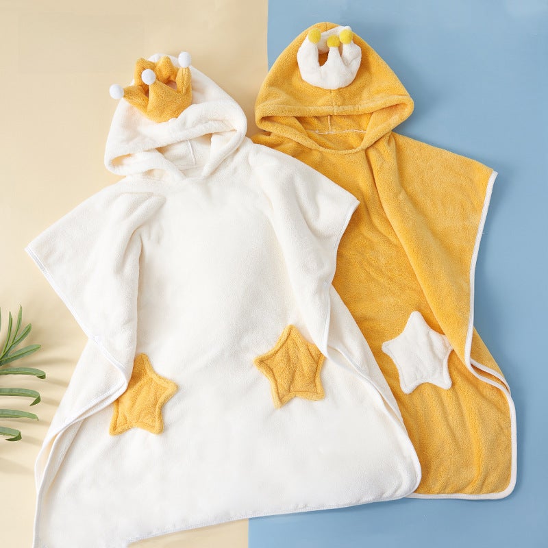 Xiangfeng Class a Kidsren's Bath Towel Thickeneded High-Density Coral Velvet Hooded Cloak Crown Cartoon Absorbent Cloak Large Bathrobe(Goose yellow, 60*120) - Image 2