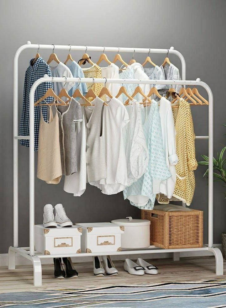 French stand, double, French clothes stand and organizer, made of Forfarji metal, double vertical stand and 1 metal shelf, clothes organizer and bag holder, imported heavy-duty product, very high quality, size 143*96*42 cm, double, holds up to 35 kg, various colors  - Image 1