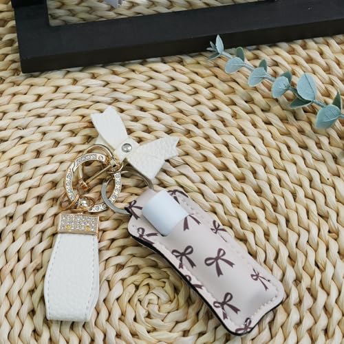 Haevola Cute Chapstick Holder Keychain for Women – Lip Balm & Lip Gloss Holder Keychain Accessories Gift, Purse Charm Clip (Cream Bow) - Image 4