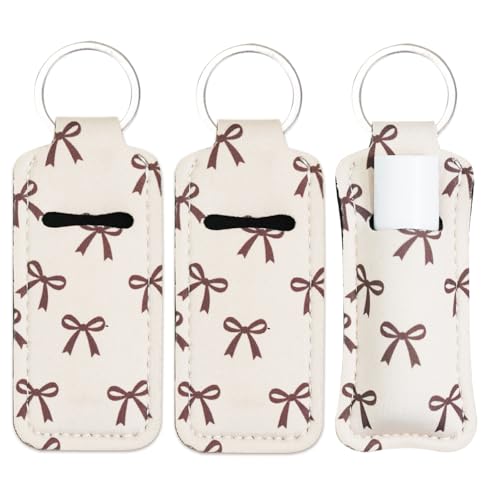 Haevola Cute Chapstick Holder Keychain for Women – Lip Balm & Lip Gloss Holder Keychain Accessories Gift, Purse Charm Clip (Cream Bow) - Image 1