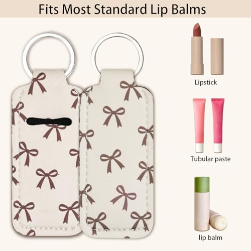 Haevola Cute Chapstick Holder Keychain for Women – Lip Balm & Lip Gloss Holder Keychain Accessories Gift, Purse Charm Clip (Cream Bow) - Image 2