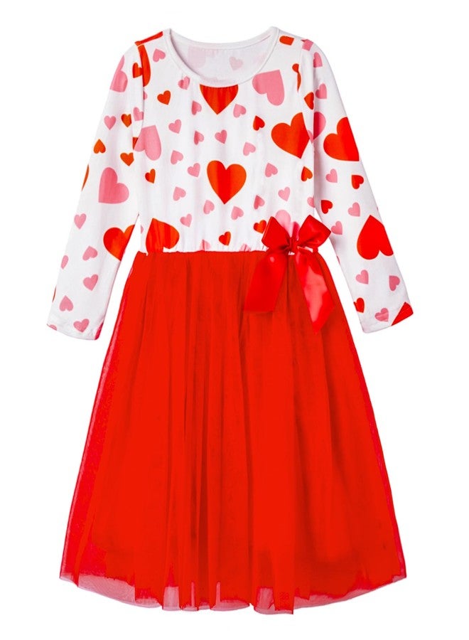 Niyage Girls Valentines Dress Toddler Baby Birthday Holiday Outfits Long Sleeve Tulle Tutu Princess Party Dresses Love Hearts Red 120 - Image 1