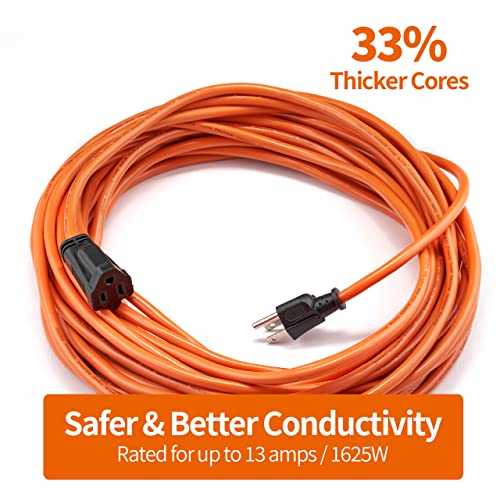 KTMC 50ft 16AWG Outdoor Extension Cord, Indoor/Outdoor 50-Foot SJTW 16/3 Gauge Extension Cable with Durable Weatherproof PVC Vinyl Jacket, 3-Prong Grounded Plug, ETL Certified 13A 1625W, Orange - Image 4