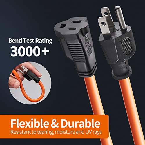KTMC 50ft 16AWG Outdoor Extension Cord, Indoor/Outdoor 50-Foot SJTW 16/3 Gauge Extension Cable with Durable Weatherproof PVC Vinyl Jacket, 3-Prong Grounded Plug, ETL Certified 13A 1625W, Orange - Image 2
