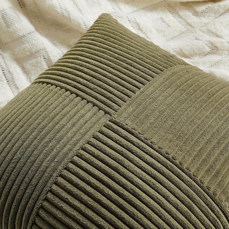 Fancy Homi 2 Packs Olive Green Lumbar Decorative Throw Pillow Covers 20x28 Inch for Living Room Couch Bed, Farmhouse Boho Home Decor, Soft Striped Corduroy Rectangle Accent Cushion Case 50x70 cm - Image 4