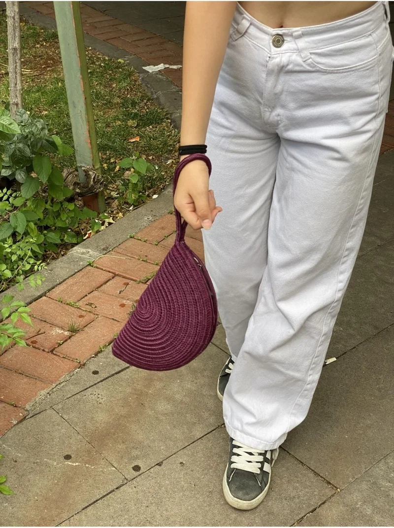 BDZ Deri BDZ Leather Mini Gala' Mini Clutch Bag Jute Decorative Women's Bag, Bohemian Style Bag