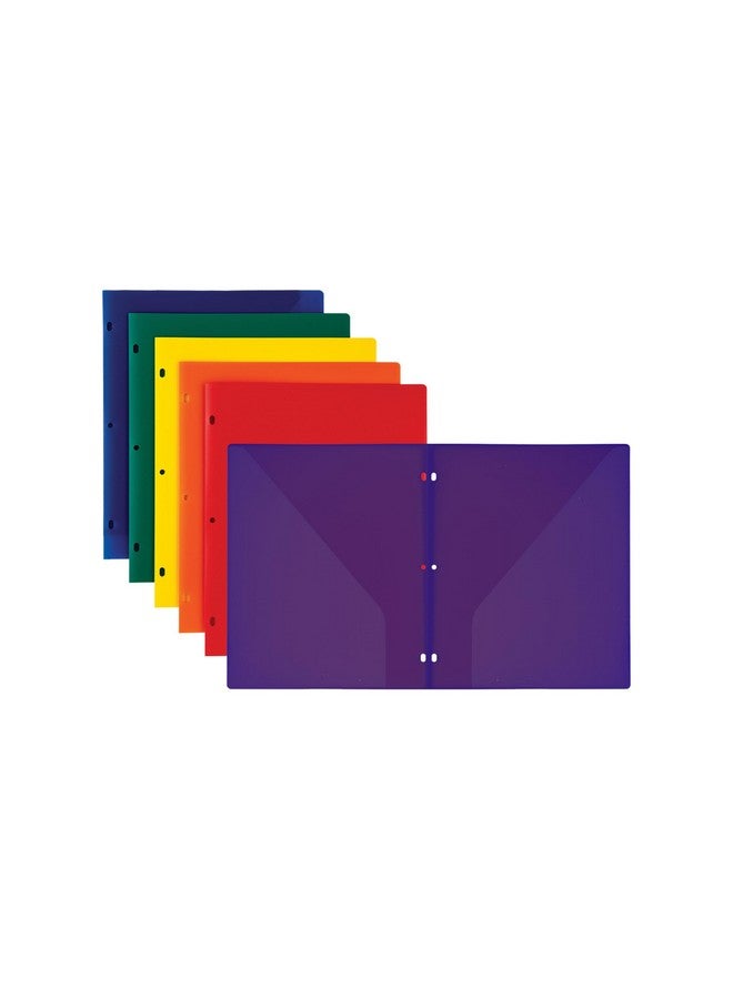 Samsill Durable Plastic Folders 3 Hole Punch 6 Pack Assorted Colors 2 Clear Pockets Used For Office And School Supplies - Image 1