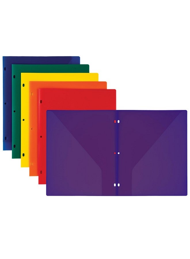 Samsill Durable Plastic Folders 3 Hole Punch 6 Pack Assorted Colors 2 Clear Pockets Used For Office And School Supplies - Image 5