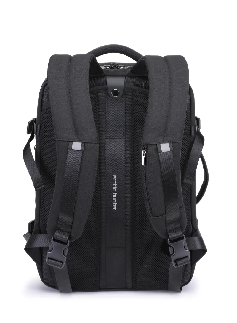ARCTIC HUNTER Expandable Travel Backpack Water Resistant 180° Opening Built In USB Headphone Port Computer Bag for Men Women B00350 Black