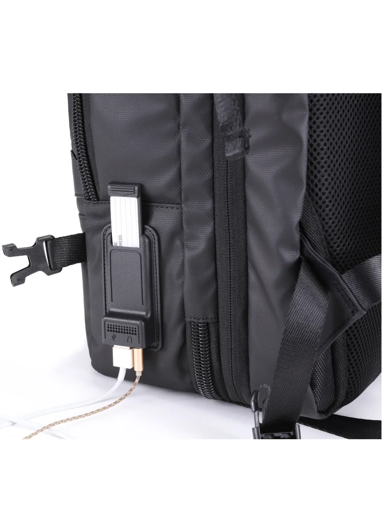 ARCTIC HUNTER Expandable Travel Backpack Water Resistant 180° Opening Built In USB Headphone Port Computer Bag for Men Women B00350 Black
