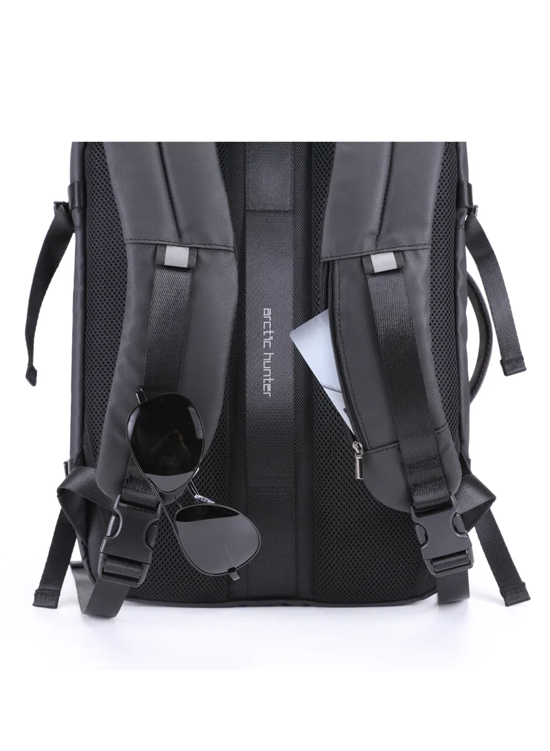 ARCTIC HUNTER Expandable Travel Backpack Water Resistant 180° Opening Built In USB Headphone Port Computer Bag for Men Women B00350 Black