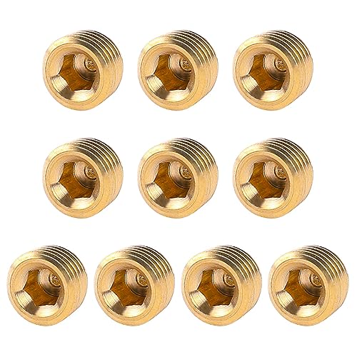 Sliverdew 10 PCS 1/4" NPT Male Pipe Plug Fitting Set Brass Hex Counter Sunk Plugs for Closing the End of Pipe, Internal Hex Socket Thread Plug Kit - Image 1