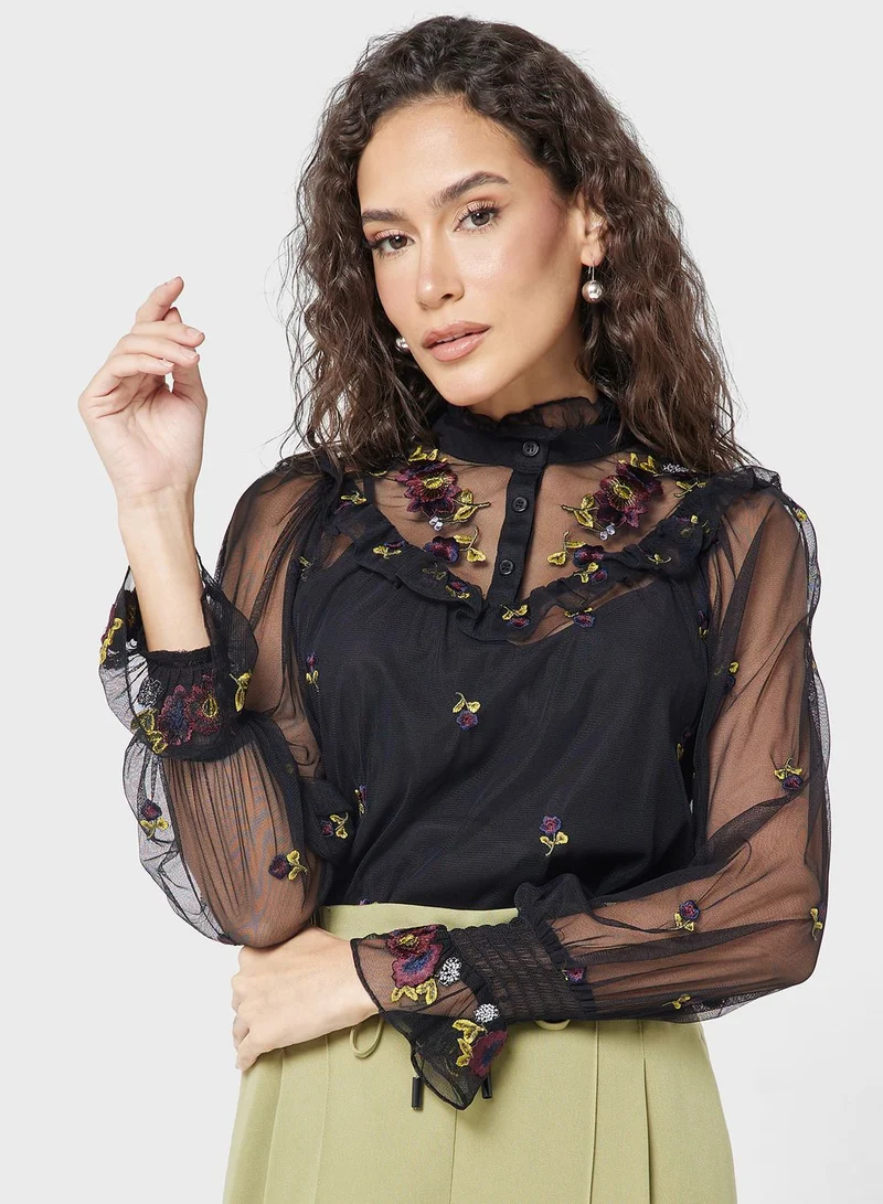 French Connection Embroidered Shirt