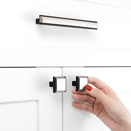 BEROSSA Nickel and Black Cabinet Knobs Brushed Nickel and Matte Black Drawer Knobs, 5 Pack 1-1/4 Inch, 2281 Square Single Hole Cabinet Pulls for Kitchen Cabinets Drawers Bedroom Dresser Bathroom - Image 3