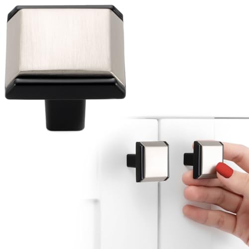 BEROSSA Nickel and Black Cabinet Knobs Brushed Nickel and Matte Black Drawer Knobs, 5 Pack 1-1/4 Inch, 2281 Square Single Hole Cabinet Pulls for Kitchen Cabinets Drawers Bedroom Dresser Bathroom - Image 1