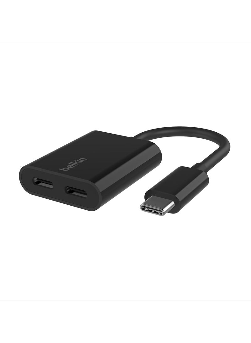 Belkin RockStar™ USB-C Audio + Charge Adapter, Headphone Adapter w/ USB-C 60W Power Delivery Fast Charging for iPhone 15, iPad Pro, Galaxy, Note, Google Pixel, LG, Sony, OnePlus, and More - Black - Image 1