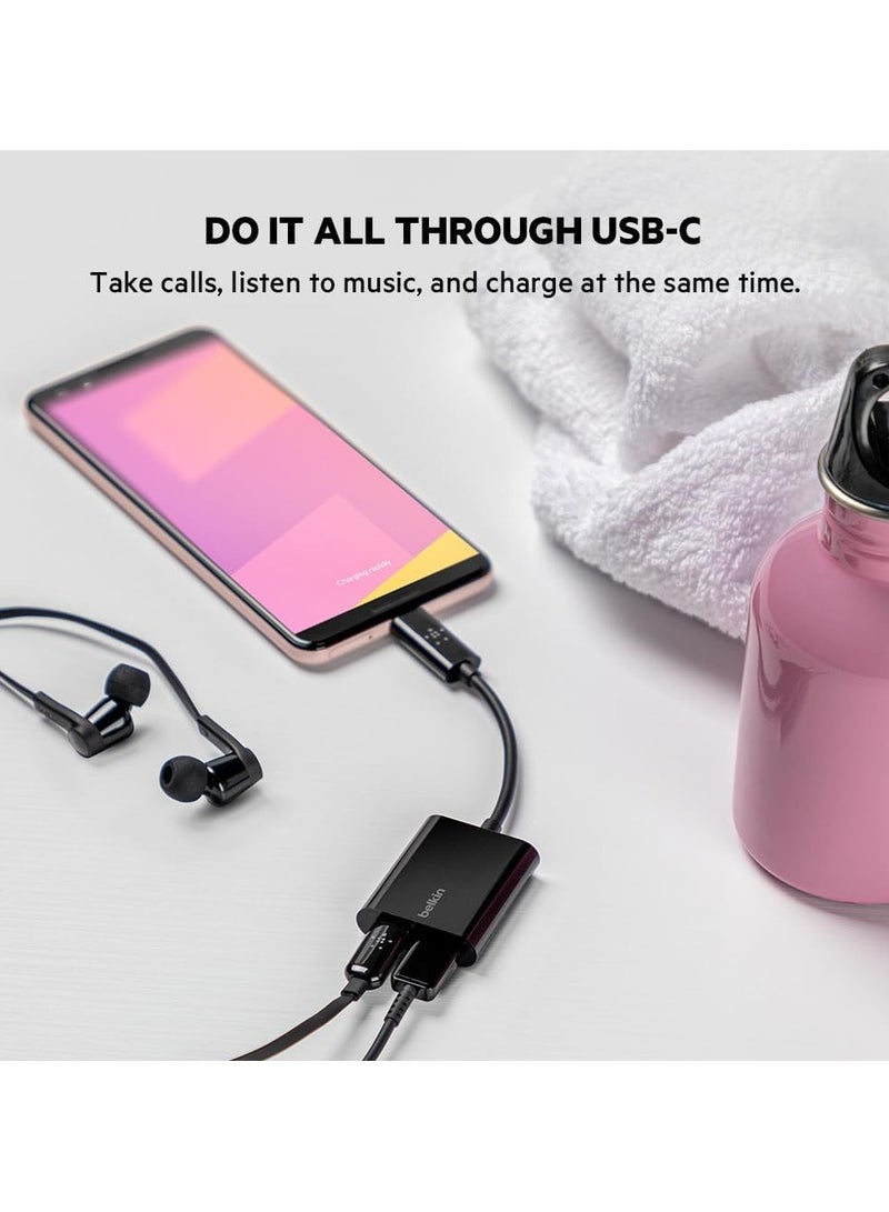Belkin RockStar™ USB-C Audio + Charge Adapter, Headphone Adapter w/ USB-C 60W Power Delivery Fast Charging for iPhone 15, iPad Pro, Galaxy, Note, Google Pixel, LG, Sony, OnePlus, and More - Black - Image 2
