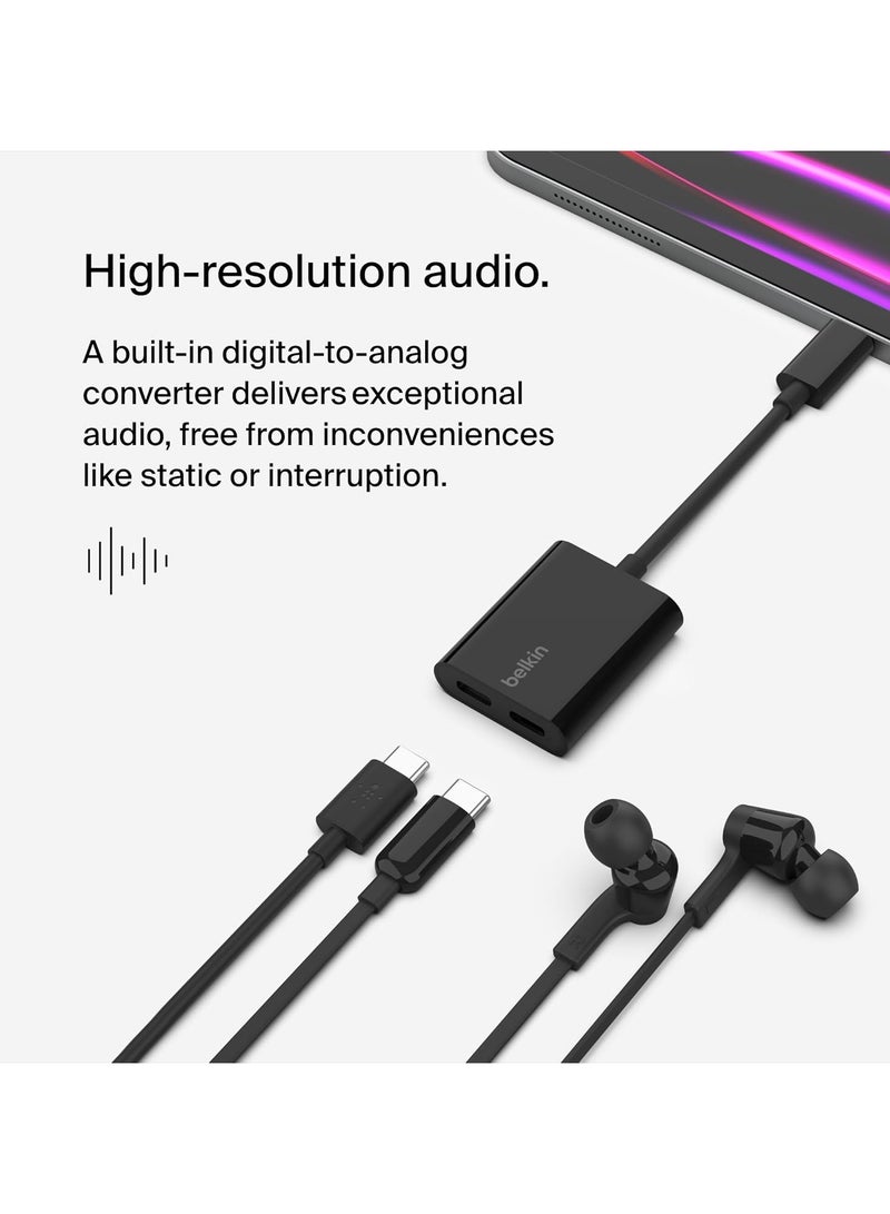 Belkin RockStar™ USB-C Audio + Charge Adapter, Headphone Adapter w/ USB-C 60W Power Delivery Fast Charging for iPhone 15, iPad Pro, Galaxy, Note, Google Pixel, LG, Sony, OnePlus, and More - Black - Image 3