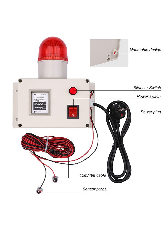 Water Level Indicator Alarm Water Level Alarm Sensor Waterline Indicating Alarm Low or High Water Level Sensor Alarm with Silencer Switch