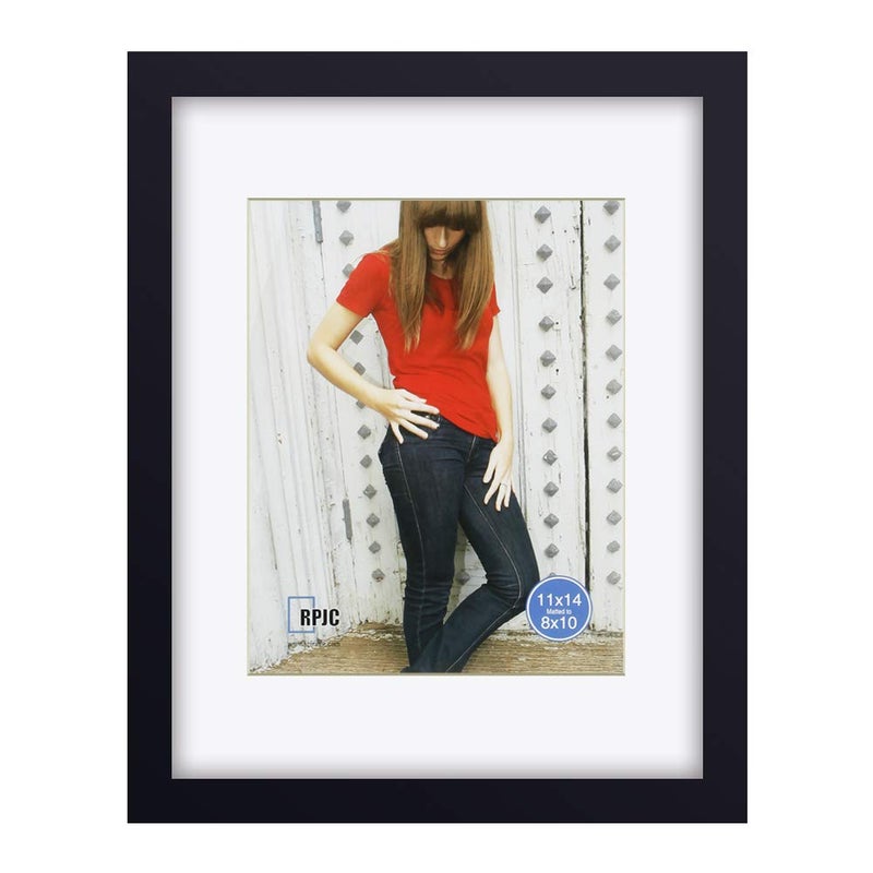 RPJC RPJC 11 x 14 Picture Frames Made of Solid Wood and High Definition Glass Display Pictures 8x10 with Mat or 11x14 Without Mat for Wall Mounting Photo Frames Black