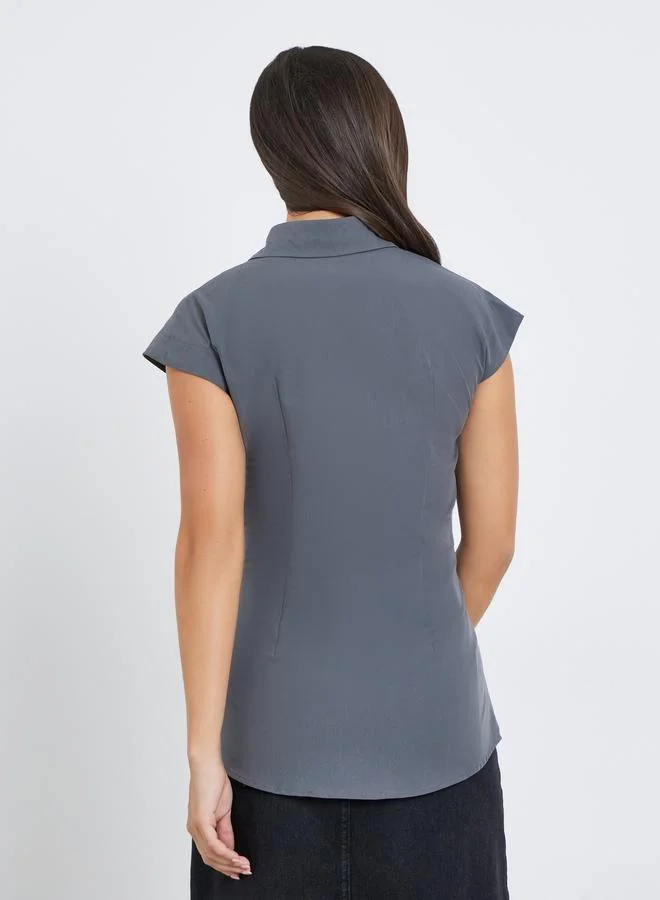 Styli Styli Solid Spread Collar Longline Shirt