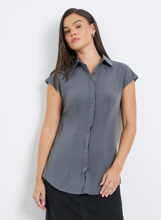 Styli Styli Solid Spread Collar Longline Shirt