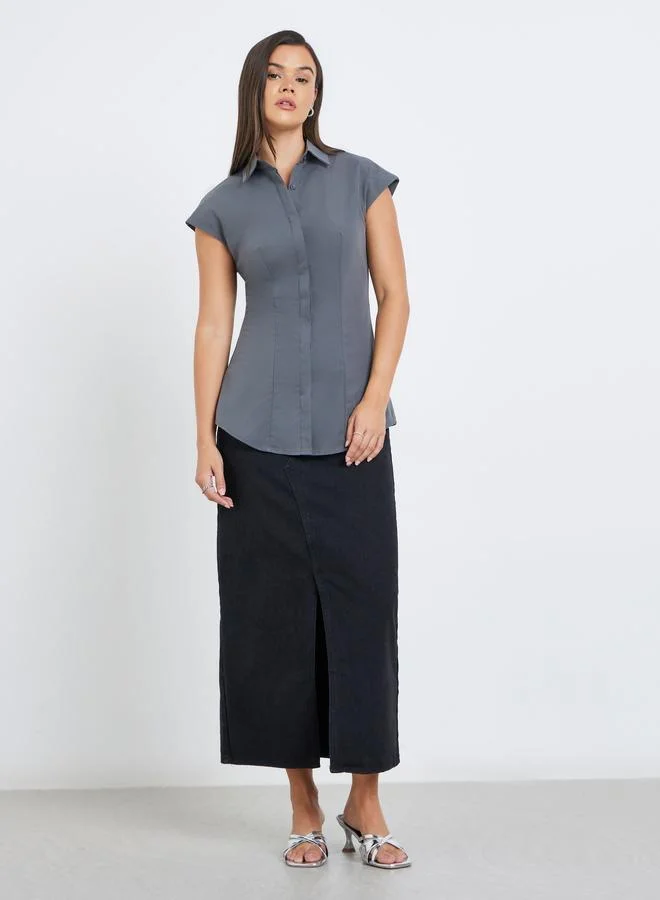 Styli Styli Solid Spread Collar Longline Shirt
