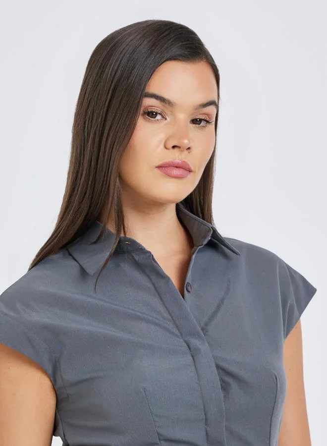 Styli Styli Solid Spread Collar Longline Shirt