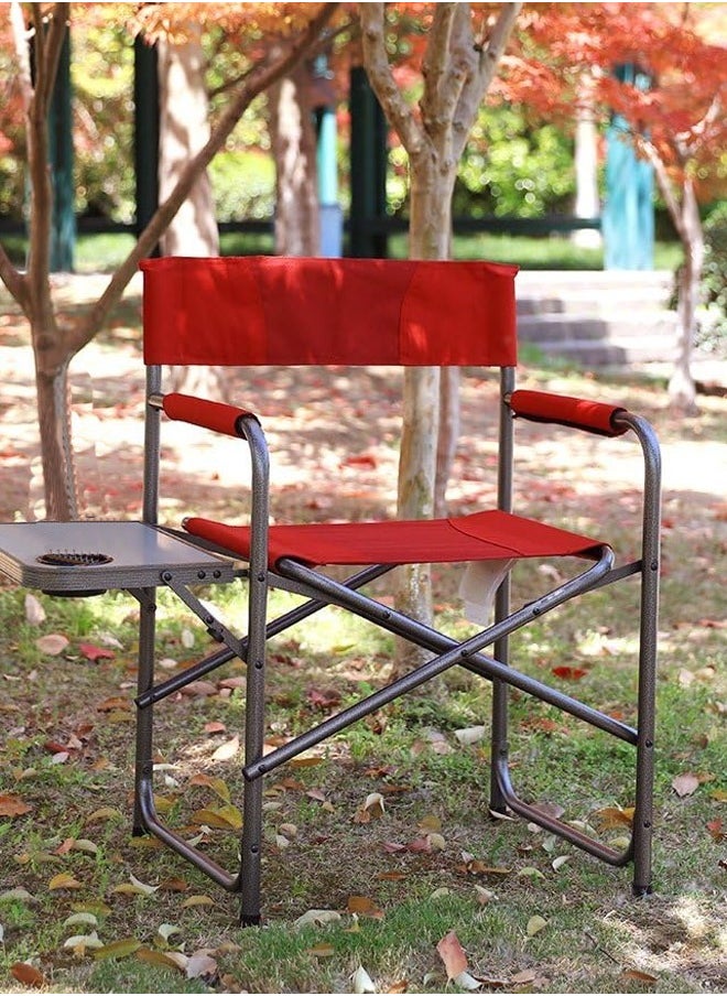 Generic - A foldable chair with a storage pocket and a side table with two cup slots for camping and trekking, red - Image 1