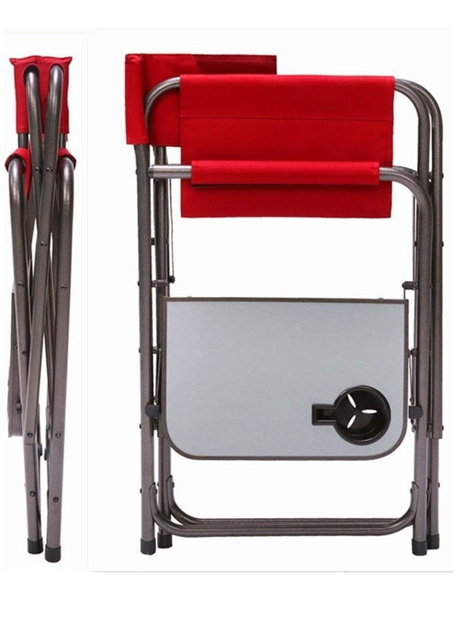 Generic - A foldable chair with a storage pocket and a side table with two cup slots for camping and trekking, red - Image 1