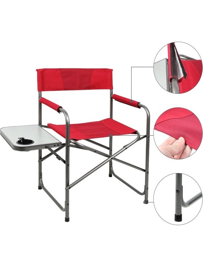 Generic - A foldable chair with a storage pocket and a side table with two cup slots for camping and trekking, red - Image 1