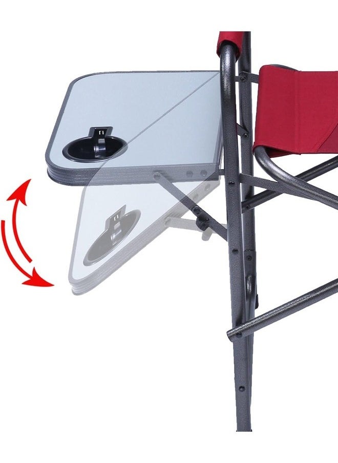 Generic - A foldable chair with a storage pocket and a side table with two cup slots for camping and trekking, red - Image 1