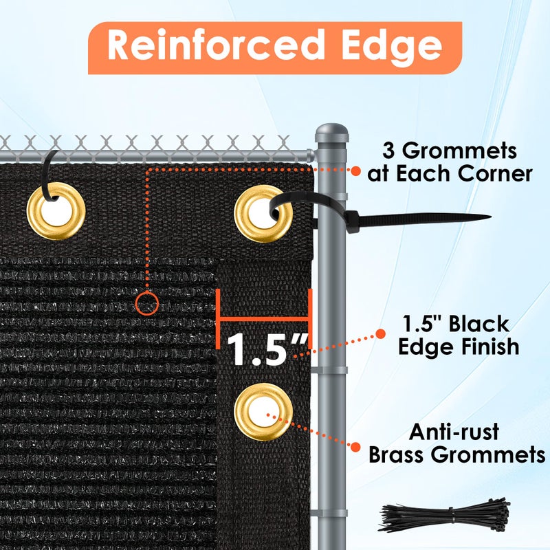 iCover 6x50ft Privacy Screen Fence, Outdoor Fencing Panels, Garden Windscreen Mesh Shade Sail Net Barrier, Include Reinforced Bindings and Brass Grommets Cable Zip Ties, Black - Image 4