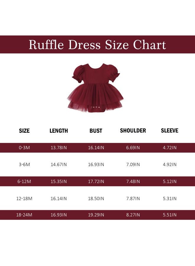 TENTIDE Newborn Baby Girl Romper Dress Ruffle Short Sleeve Solid Casual Tulle Dresses Baby Girl Clothes for Girls 0-24Months, Red, 0-3 Months - Image 5