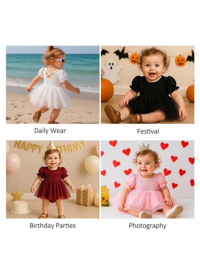 TENTIDE Newborn Baby Girl Romper Dress Ruffle Short Sleeve Solid Casual Tulle Dresses Baby Girl Clothes for Girls 0-24Months, Red, 0-3 Months - Image 4