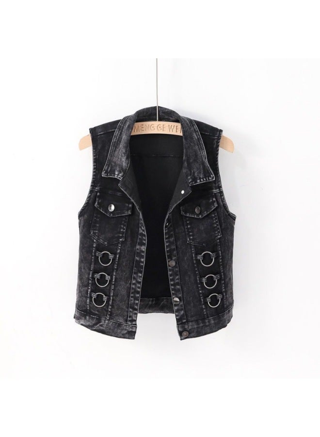 Denim Vest Women's Spring And Autumn Explosions Fashionable 2023 Slimming All-match Western Style Vest Women's Outer Wear Top 