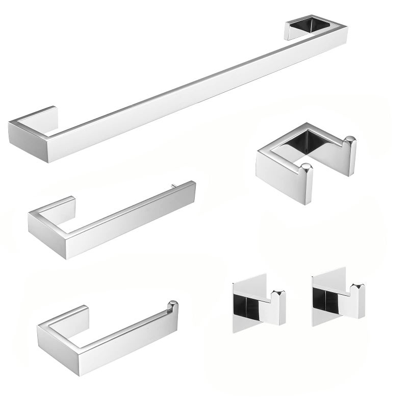 Fapully 236Inch 6 Piece Bathroom Hardware Accessories Set Stainless Steel Wall Mounted Chrome Include Towel BarHand Towel HolderToilet Paper HolderRobe Towel HookCoat HookTowel bar Set