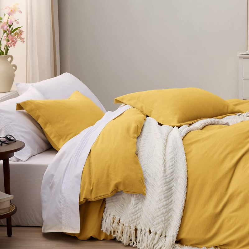 Bedsure Mustard Yellow Duvet Cover Queen Size - 3 Pieces Prewashed Extra Soft Bedding Set, Includes 1 Duvet Cover 90x90 Inches with Zipper Closure & 2 Pillow Shams, Comforter Not Included - Image 4