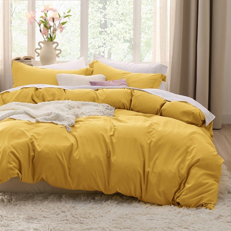 Bedsure Mustard Yellow Duvet Cover Queen Size - 3 Pieces Prewashed Extra Soft Bedding Set, Includes 1 Duvet Cover 90x90 Inches with Zipper Closure & 2 Pillow Shams, Comforter Not Included - Image 1
