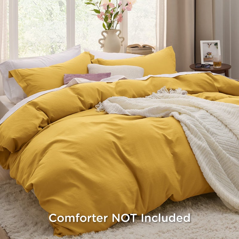 Bedsure Mustard Yellow Duvet Cover Queen Size - 3 Pieces Prewashed Extra Soft Bedding Set, Includes 1 Duvet Cover 90x90 Inches with Zipper Closure & 2 Pillow Shams, Comforter Not Included - Image 2