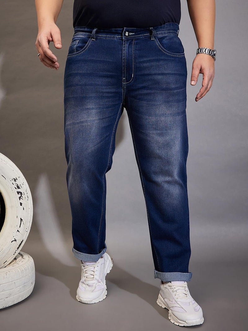 Bigbanana Plus Size Men's Regular Fit Washed Jeans (Malcolm,Blue,9XL) - Image 2