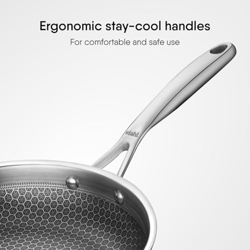 Stahl Artisan Hybrid 3 L, 28 cm Triply Frying Pan with Lid | Induction & Gas Stove Compatible | Honeycomb Non Stick Fry Pan, Metal Spoon Friendly - Image 4