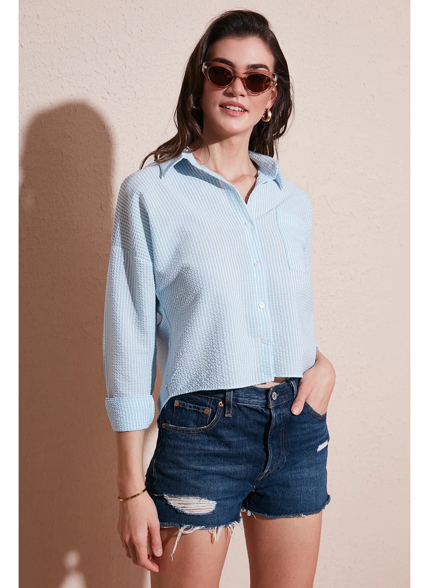 Lela Regular Fit Striped Chest Pocket Textured Shirt Women's Shirt 6772870