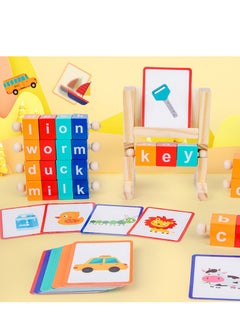 Furtey Educational rotating letters English spelling word building blocks kindergarten early education memory learning frame wooden toys  - Image 3