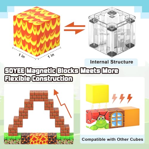 Soyee Magnetic Blocks - Build Mine Magnet World Kids Games Magnet Building Toys Kingdom & Lava World Adventure 1'' Magnetic Cubes STEM Toys Christmas Birthday Gifts for 3+ Years Old Boys Girls - Image 5