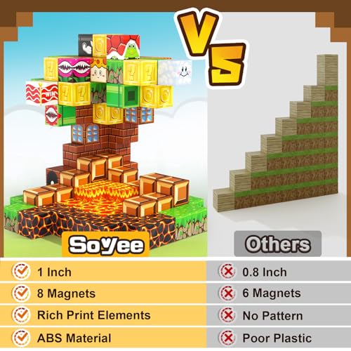 Soyee Magnetic Blocks - Build Mine Magnet World Kids Games Magnet Building Toys Kingdom & Lava World Adventure 1'' Magnetic Cubes STEM Toys Christmas Birthday Gifts for 3+ Years Old Boys Girls - Image 2