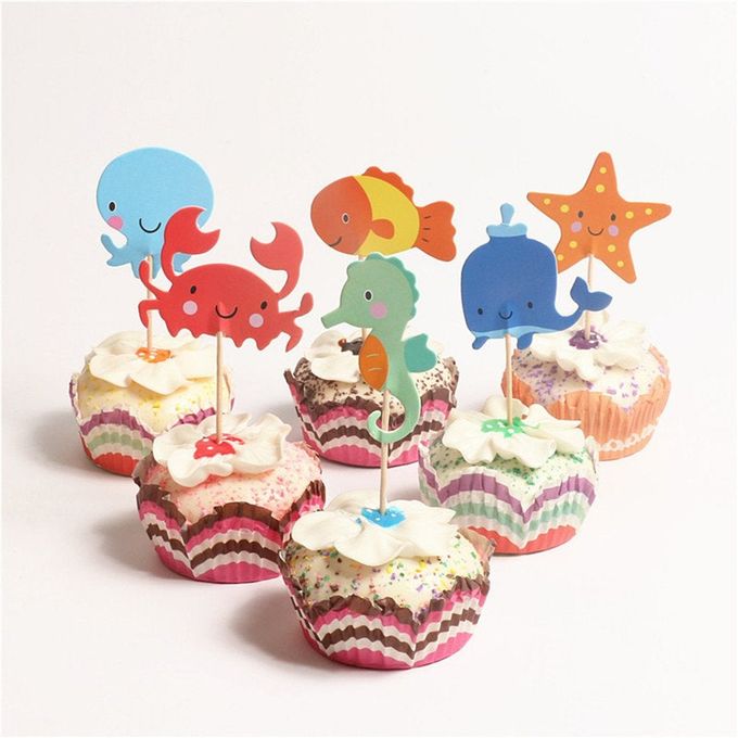 iMagitek 48 Pcs Ocean Sea Animal Cupcake Toppers for Under the Sea Theme Party and Kids Birthday Party - Image 3