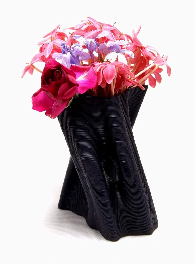 CERO 3D Printed Flower Vase 17 (Black PLA Plastic) - Image 2