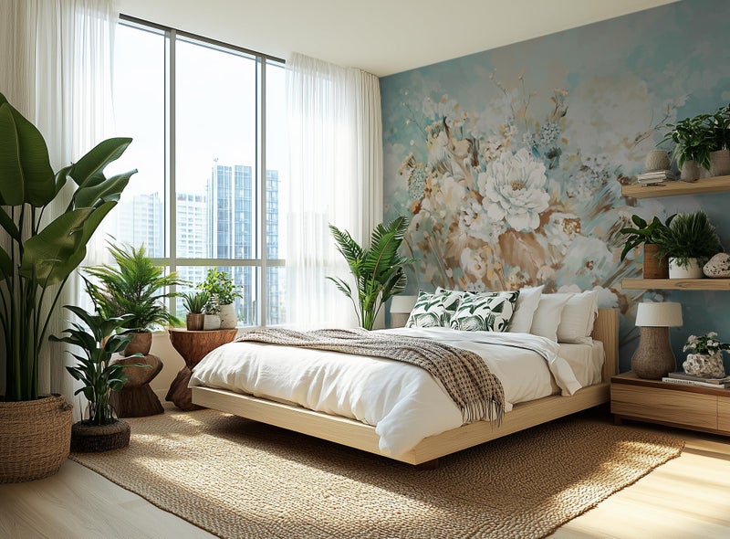 ASJ Vintage Floral Wall Mural â€“ Large White Peony Bloom on Blue Background, Removable Peel and Stick Wallpaper for Dining Room, Living Room, or Bedroom Decor - Image 4